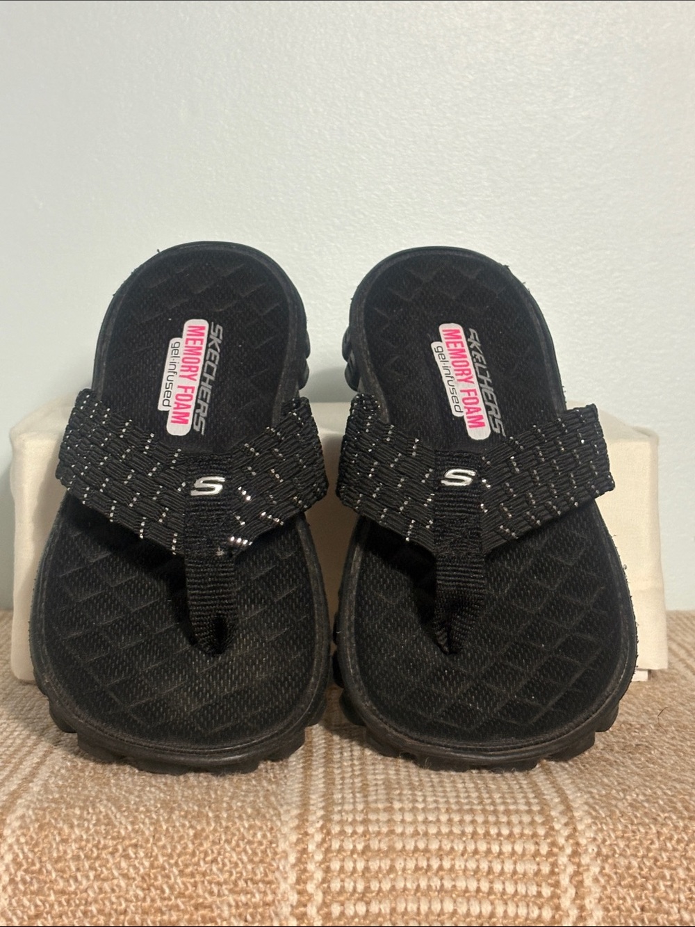 Women’s Skechers EZ Flex Cool Beach Weave Flip-Flops; Metallic Woven Straps - Picture 2 of 14